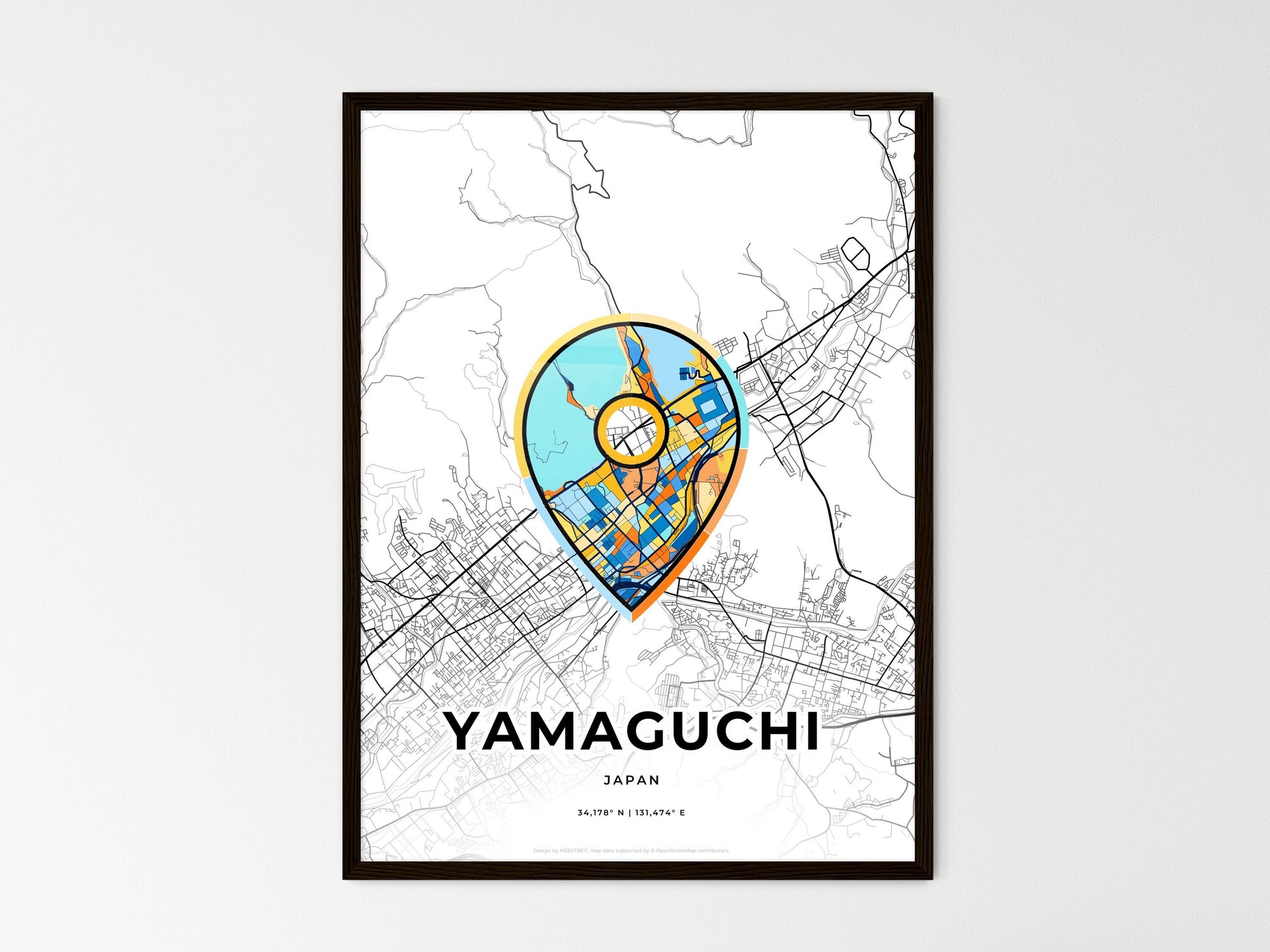 Yamaguchi Japan wedding art map with pointer icon