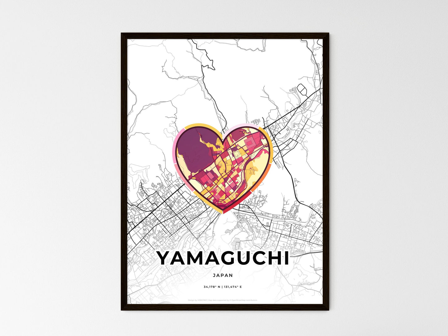 Yamaguchi Japan wedding art map with heart icon