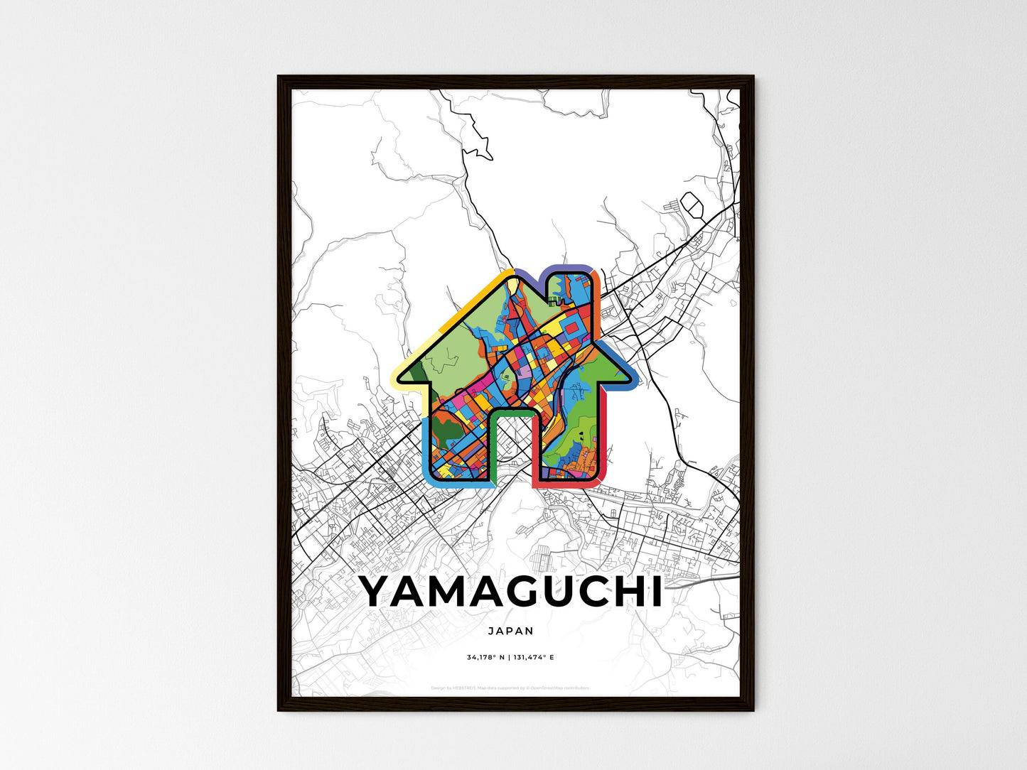 Yamaguchi Japan wedding art map with home icon