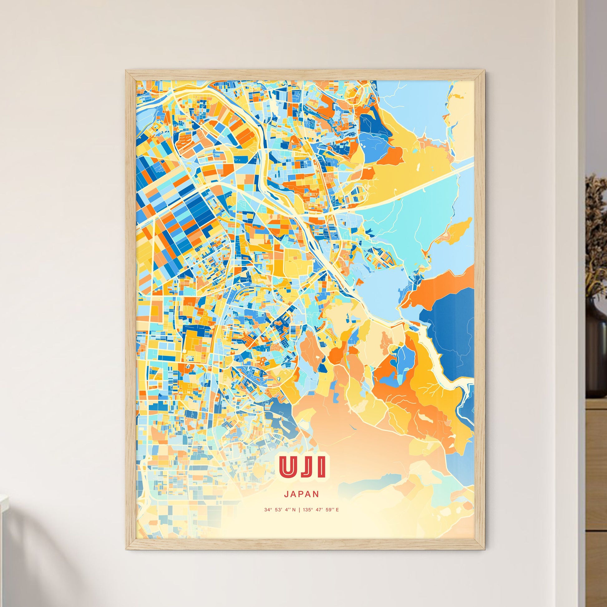 Colorful UJI JAPAN Fine Art Map Blue Orange