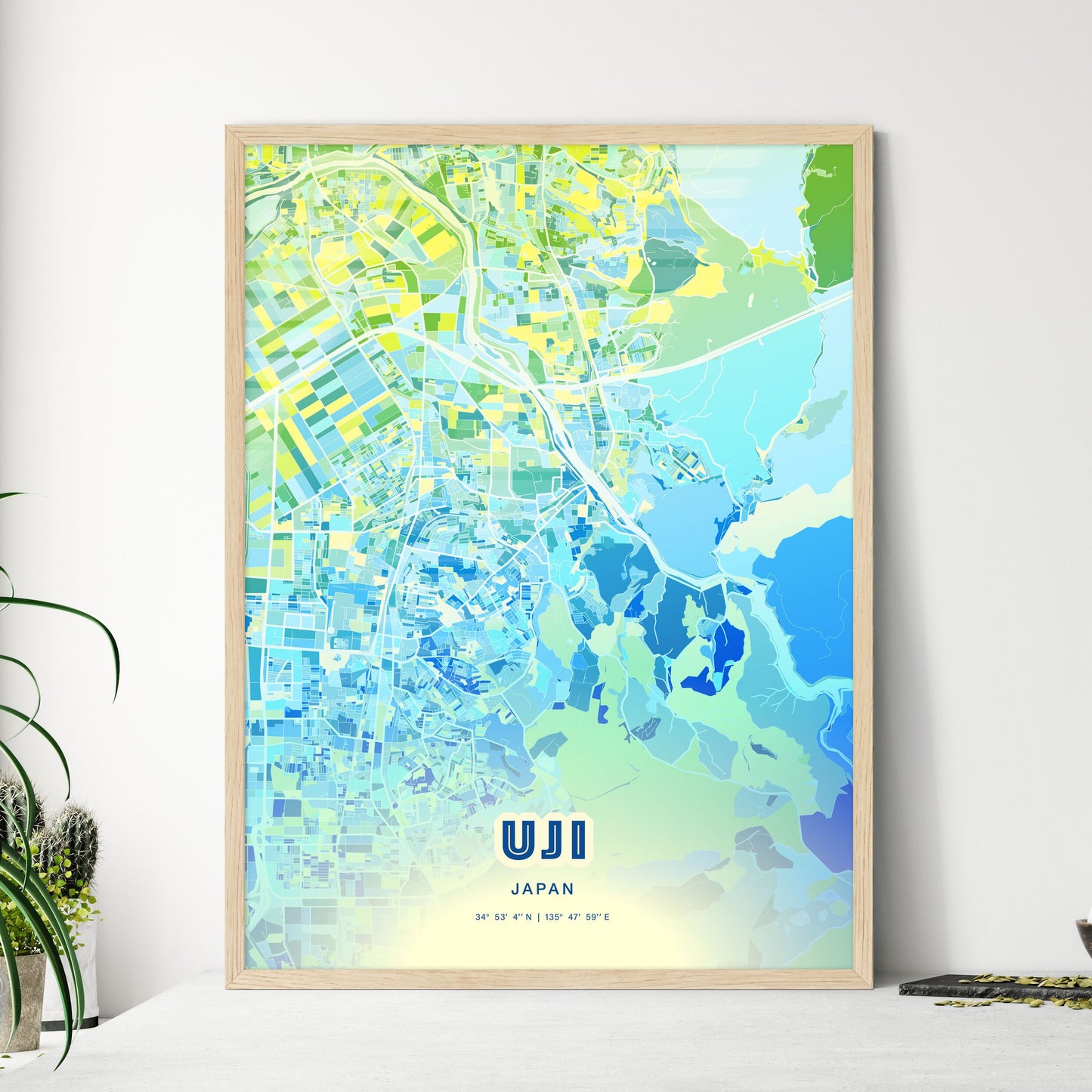 Colorful UJI JAPAN Fine Art Map Cool Blue