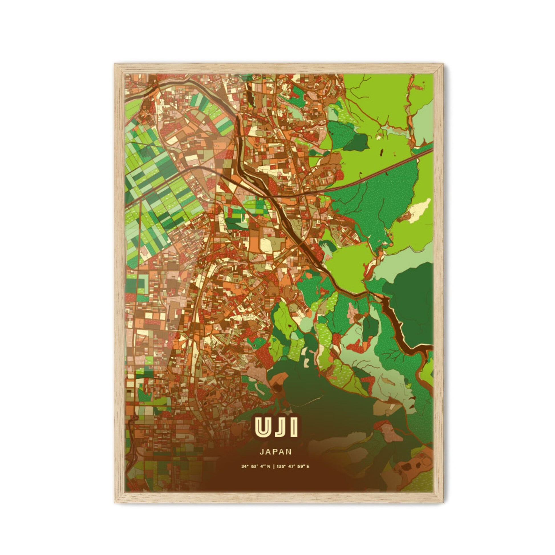 Colorful UJI JAPAN Fine Art Map Farmhouse