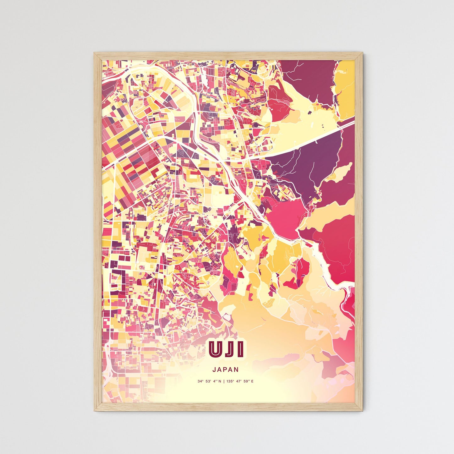 Colorful UJI JAPAN Fine Art Map Hot Red