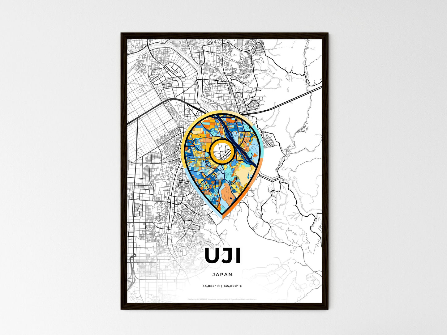 UJI JAPAN minimal art map with a colorful icon. Style 1