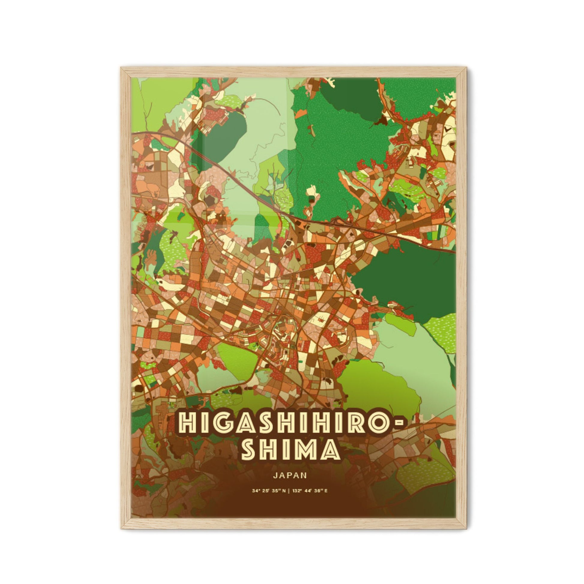 Colorful HIGASHIHIROSHIMA JAPAN Fine Art Map Farmhouse