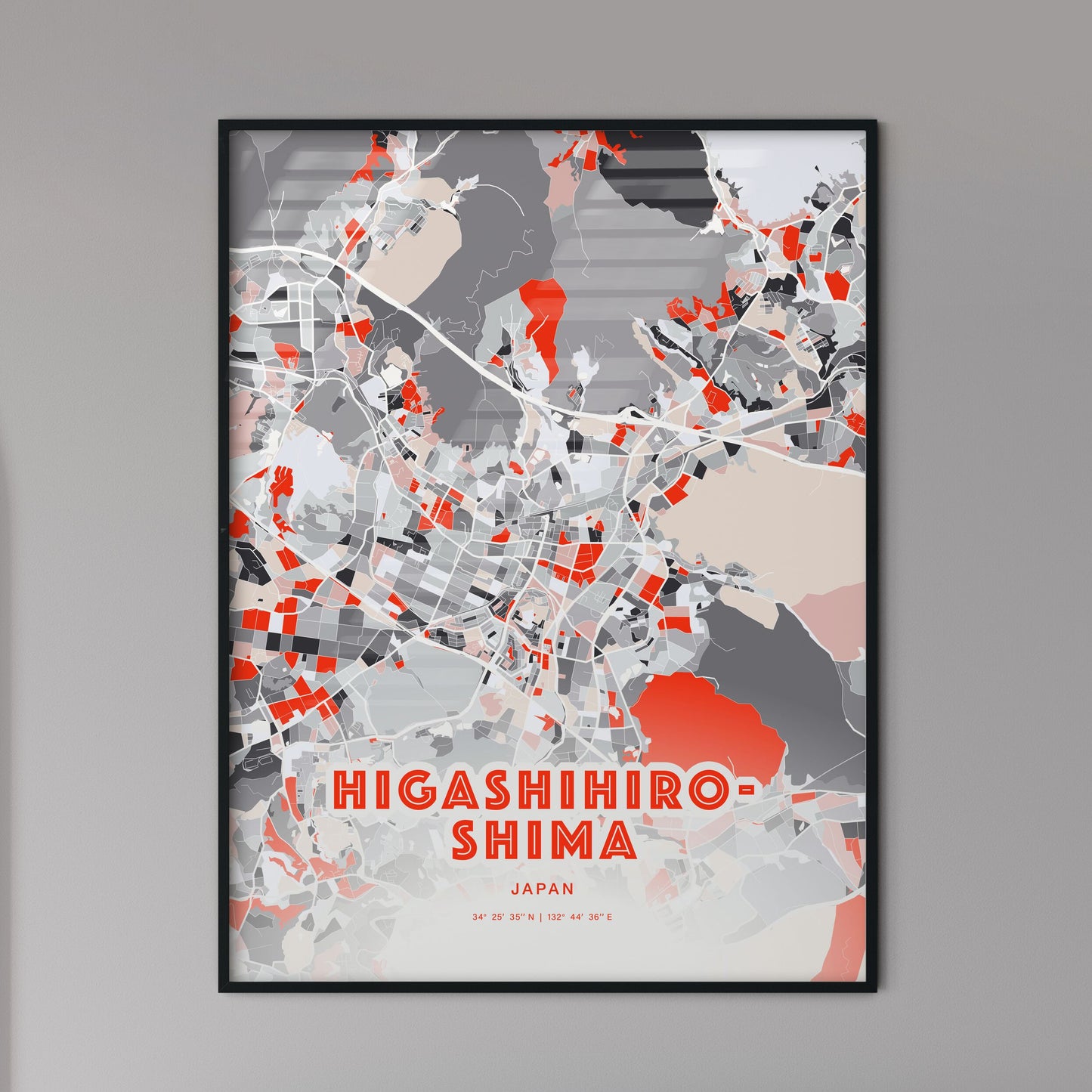 Colorful HIGASHIHIROSHIMA JAPAN Fine Art Map Modern