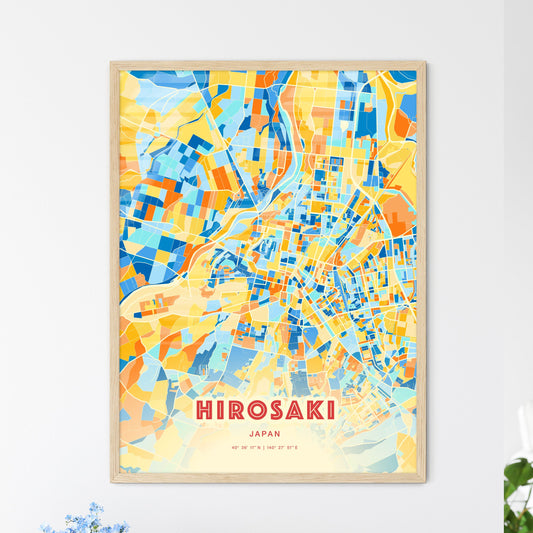 Colorful HIROSAKI JAPAN Fine Art Map Blue Orange