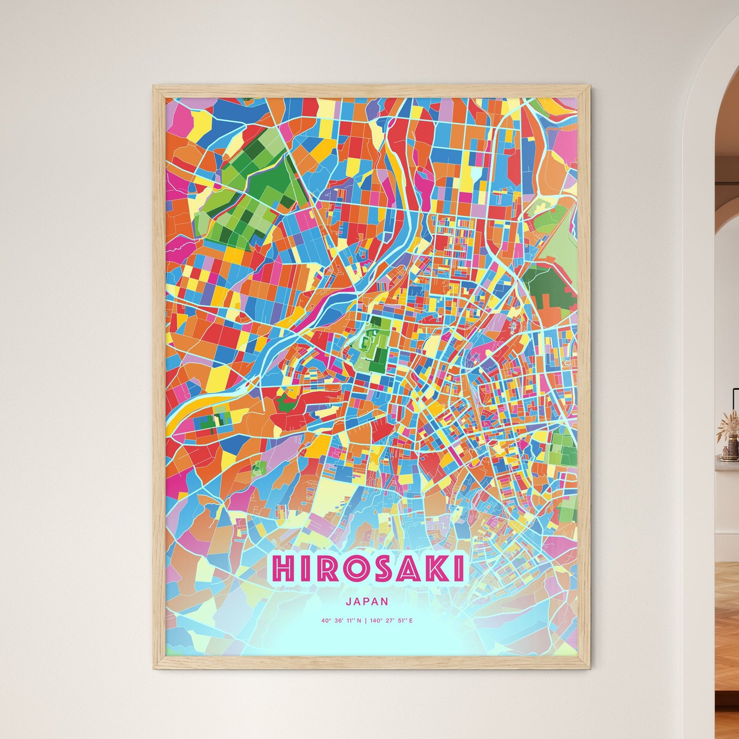 Colorful HIROSAKI JAPAN Fine Art Map Crazy Colors