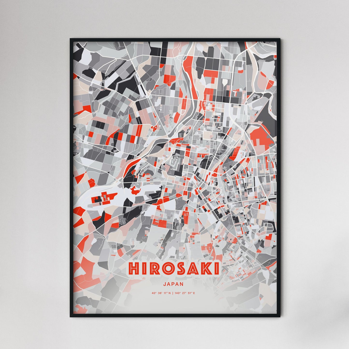 Colorful HIROSAKI JAPAN Fine Art Map Modern