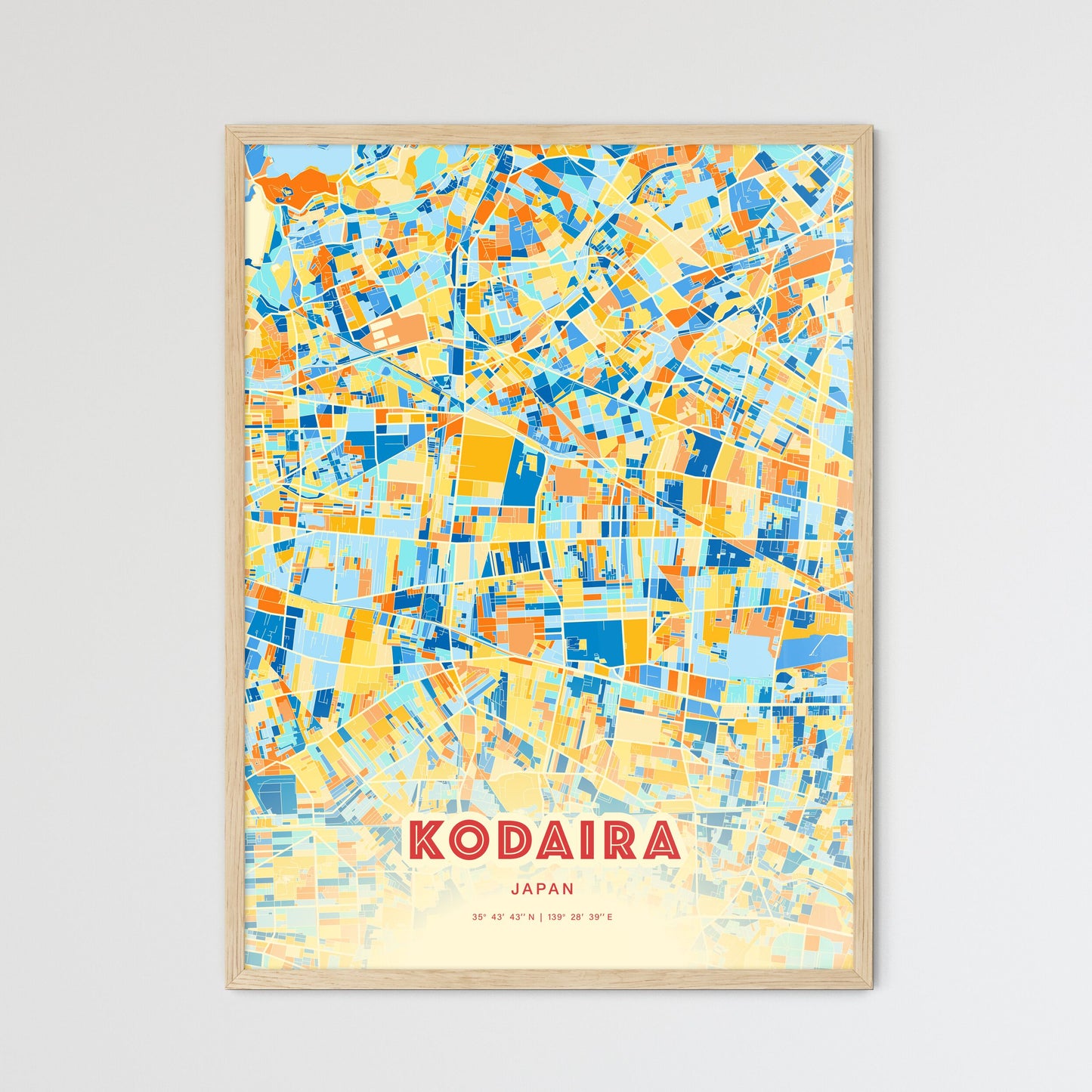 Colorful KODAIRA JAPAN Fine Art Map Blue Orange