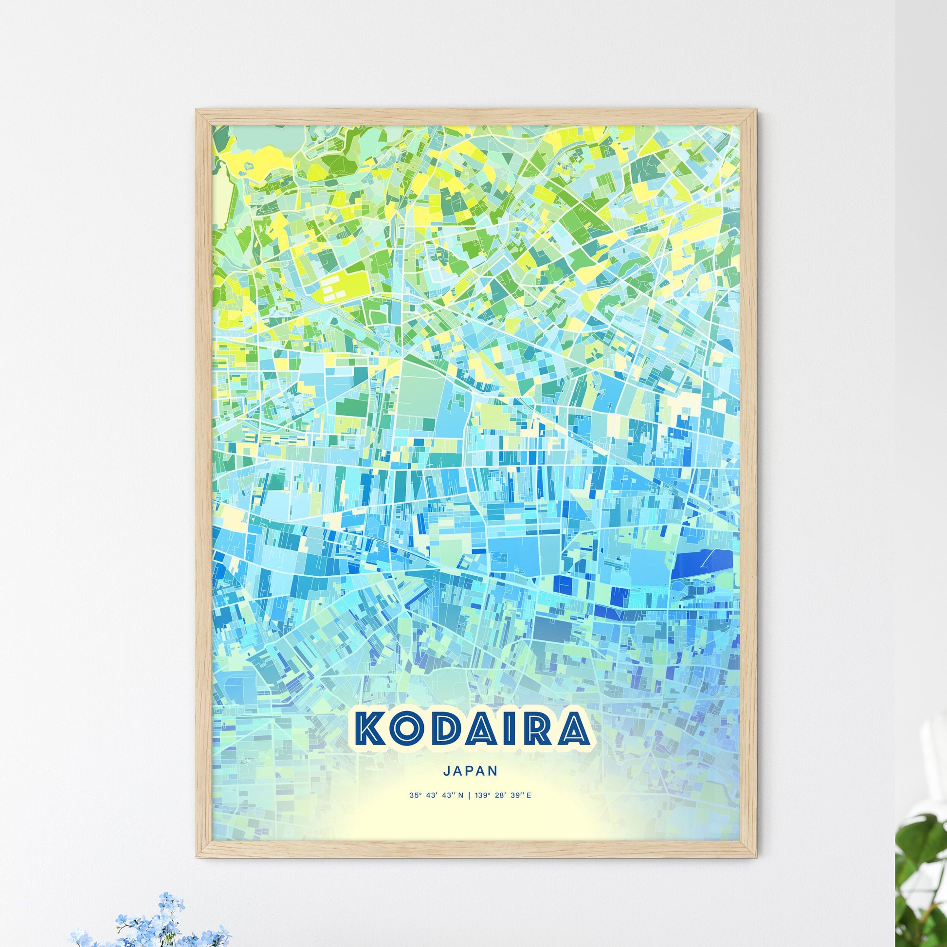 Colorful KODAIRA JAPAN Fine Art Map Cool Blue