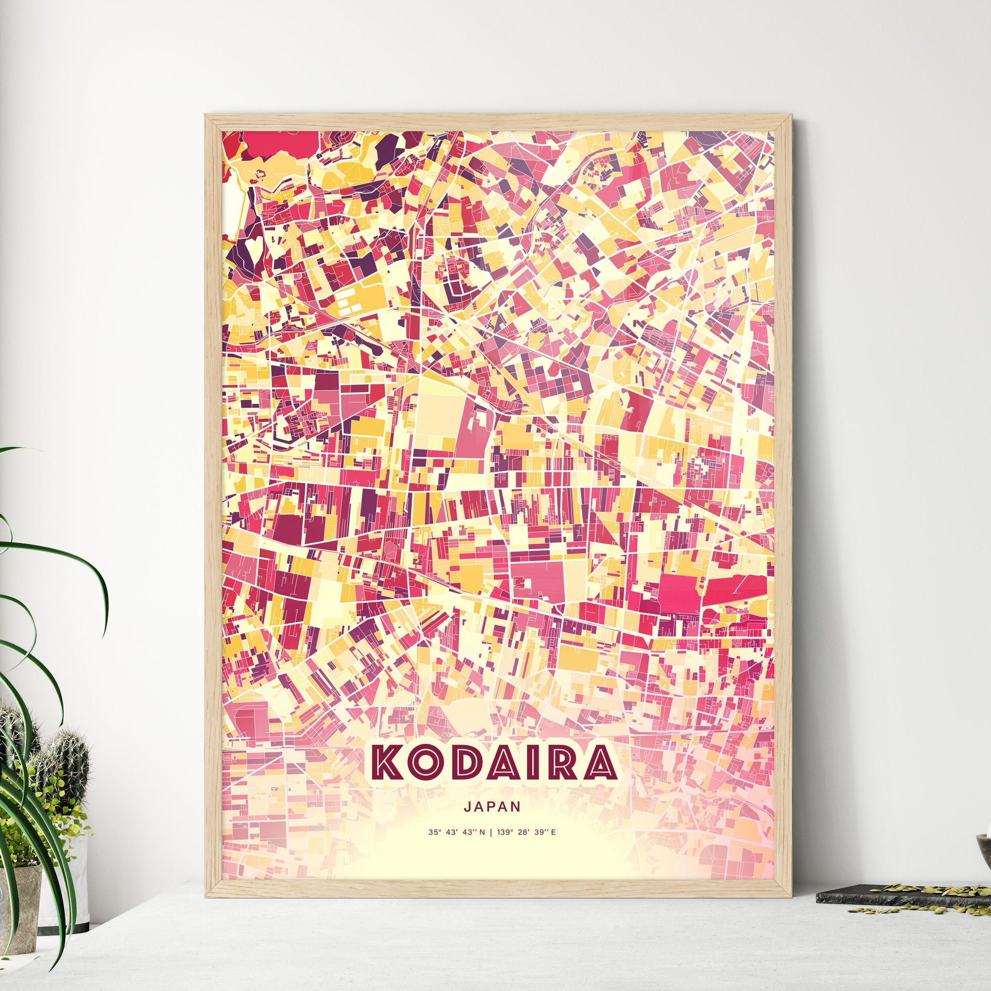 Colorful KODAIRA JAPAN Fine Art Map Hot Red