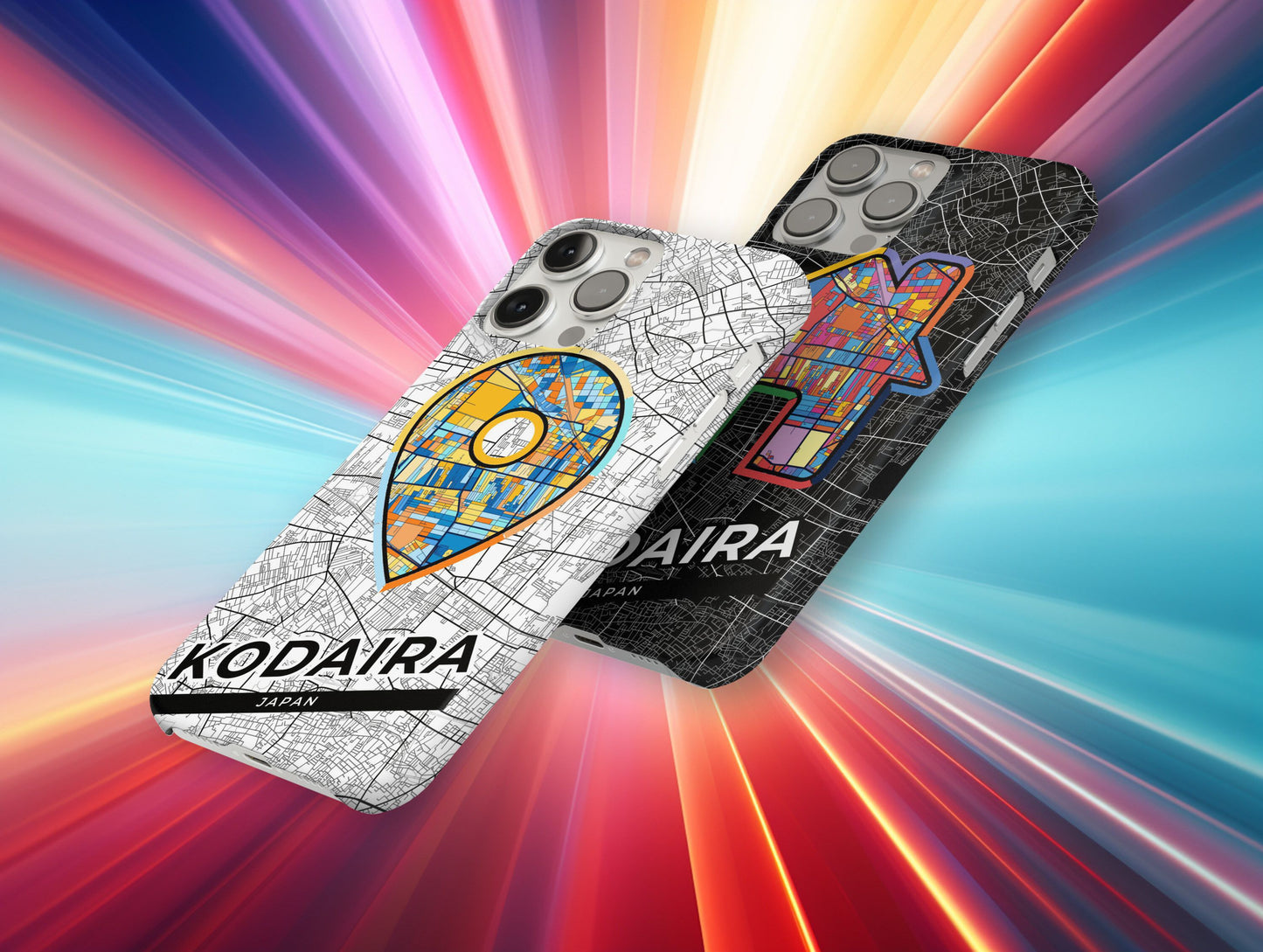 Kodaira Japan slim phone case with colorful icon. Birthday, wedding or housewarming gift. Couple match cases.