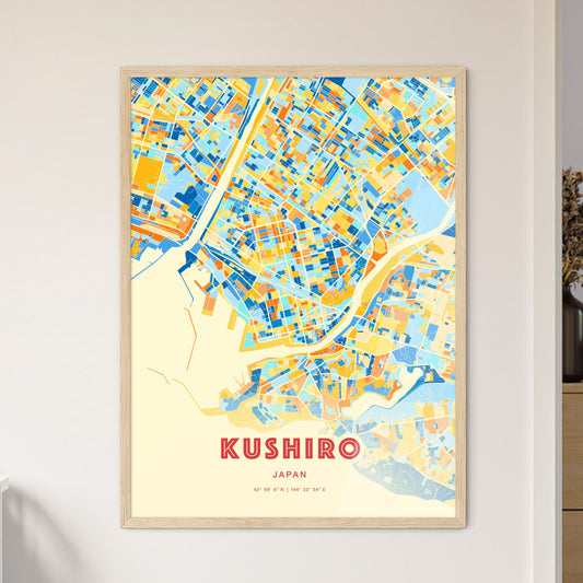 Colorful KUSHIRO JAPAN Fine Art Map Blue Orange