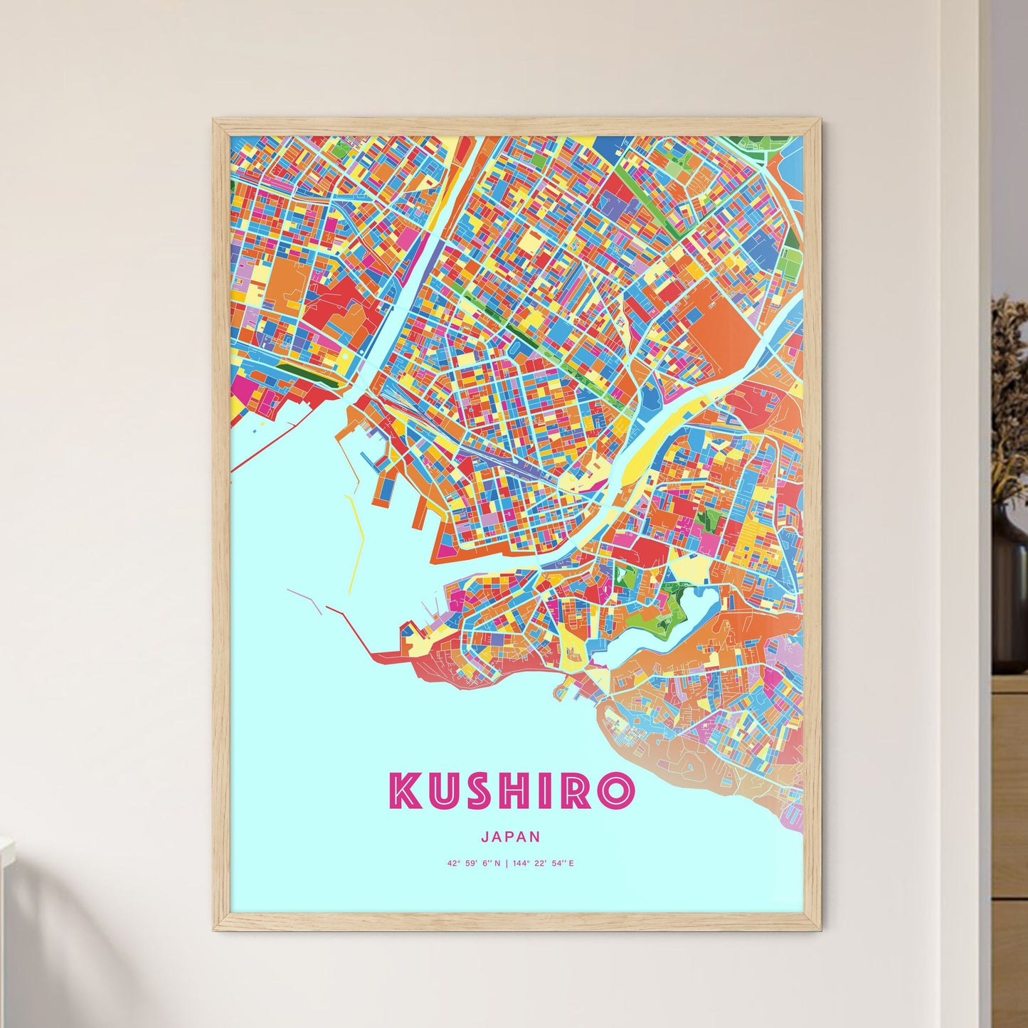 Colorful KUSHIRO JAPAN Fine Art Map Crazy Colors