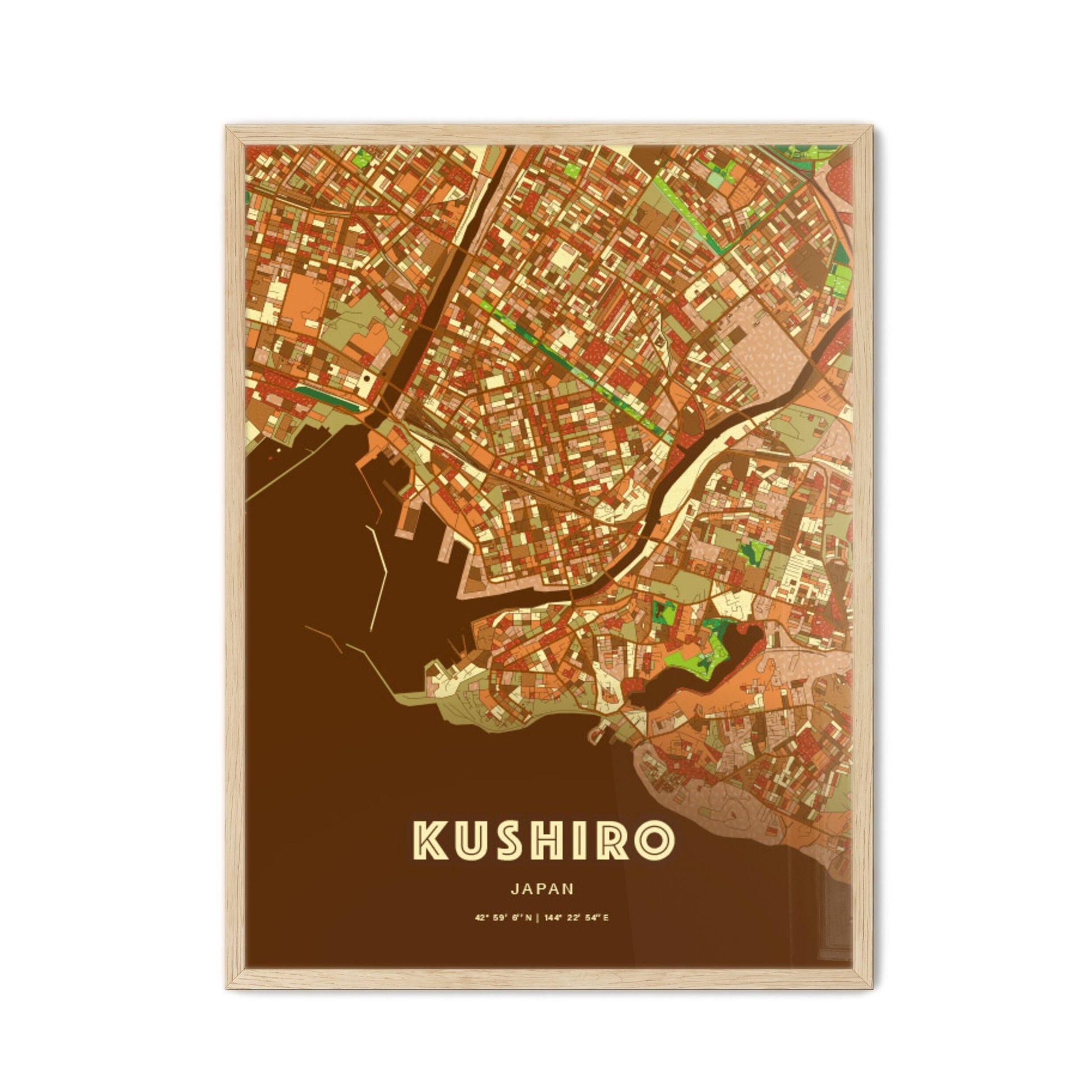 Colorful KUSHIRO JAPAN Fine Art Map Farmhouse