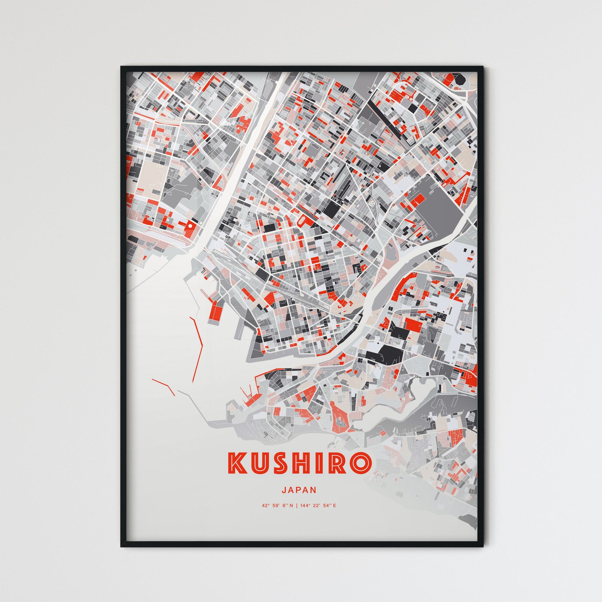 Colorful KUSHIRO JAPAN Fine Art Map Modern