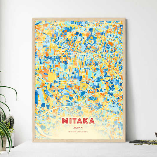 Colorful MITAKA JAPAN Fine Art Map Blue Orange