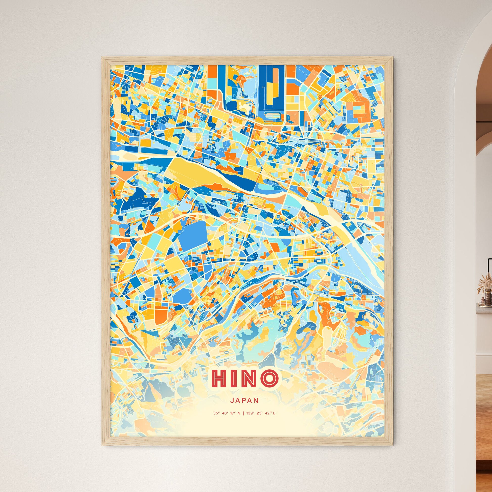 Colorful HINO JAPAN Fine Art Map Blue Orange