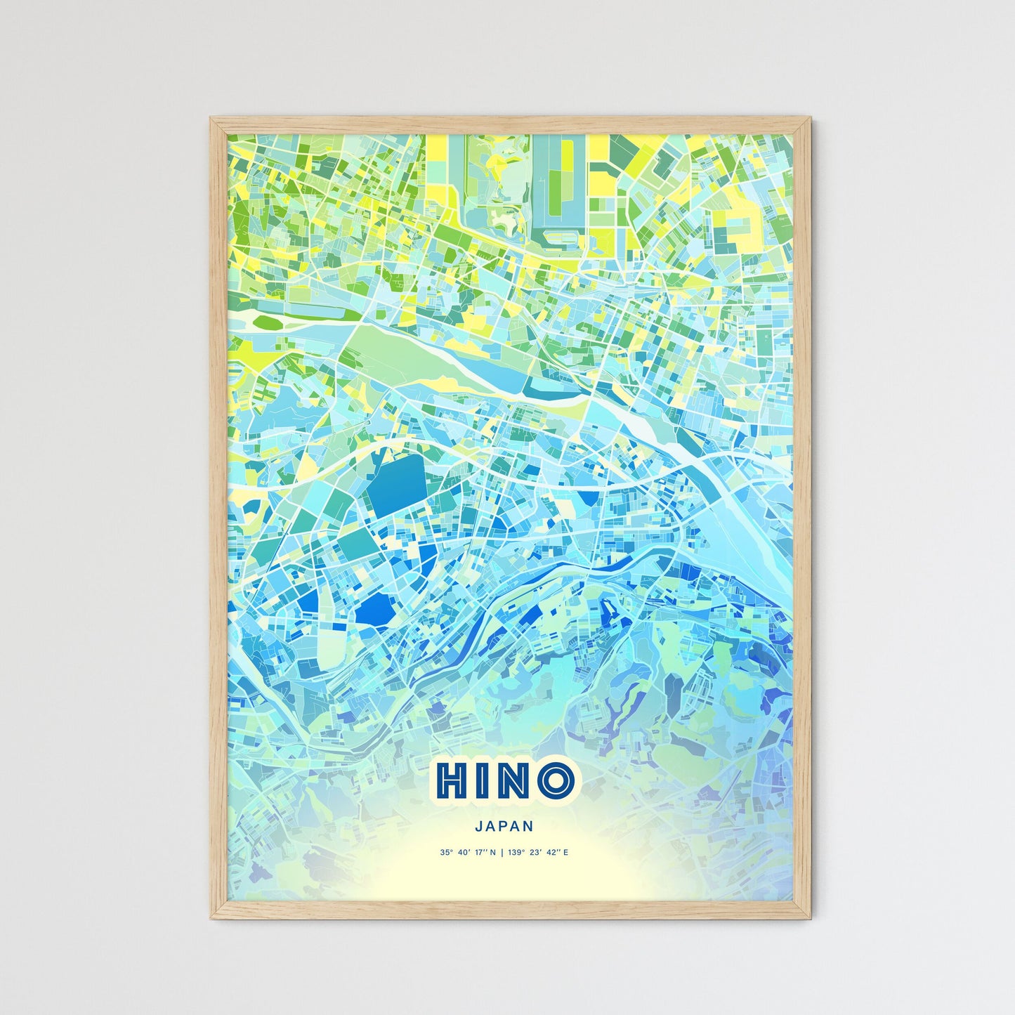 Colorful HINO JAPAN Fine Art Map Cool Blue