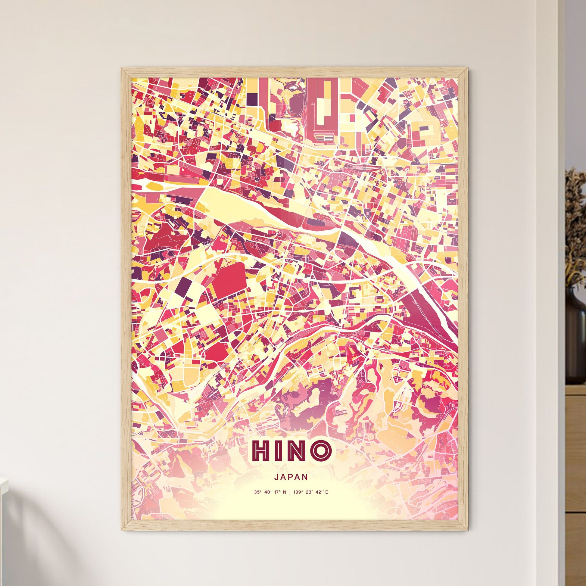 Colorful HINO JAPAN Fine Art Map Hot Red