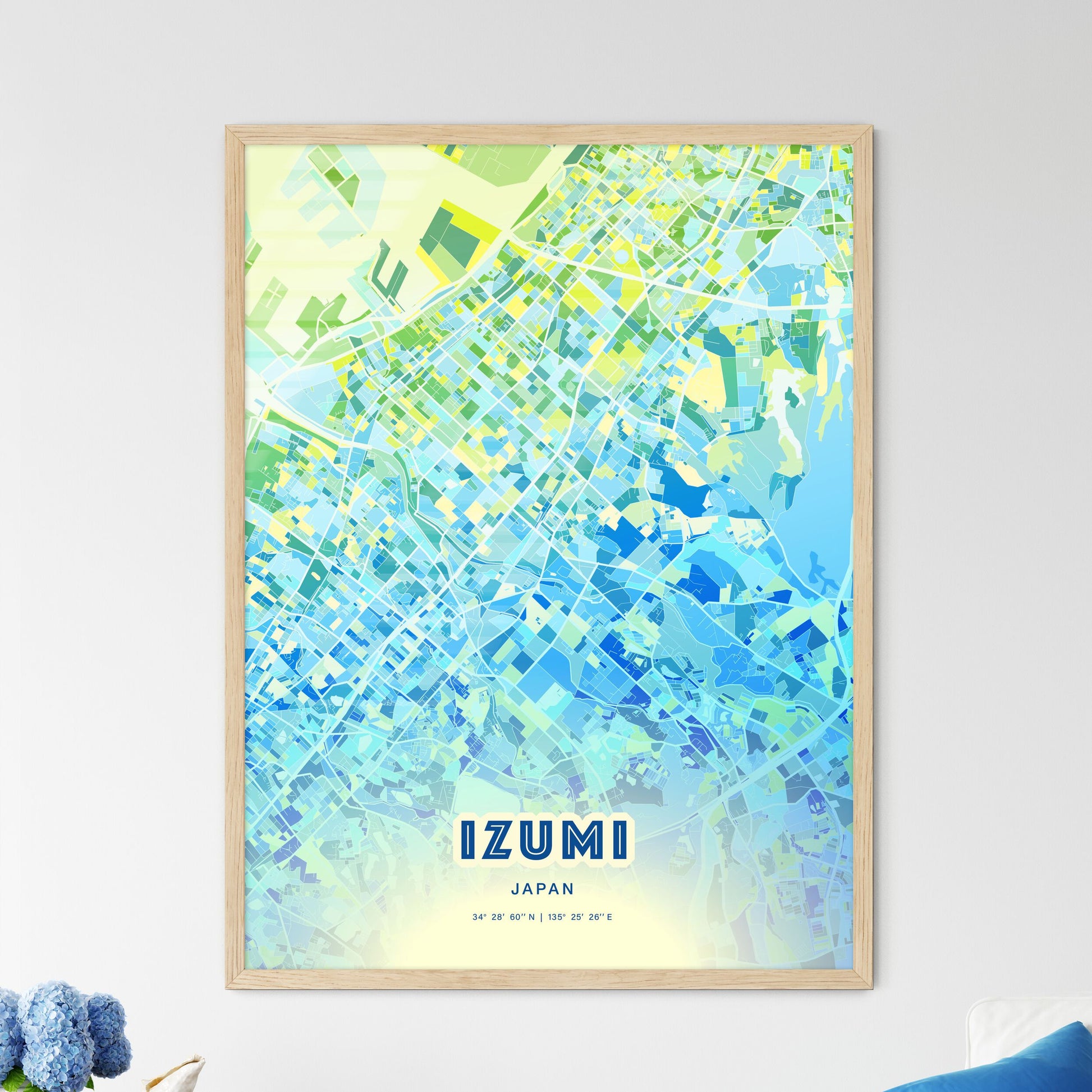 Colorful IZUMI JAPAN Fine Art Map Cool Blue