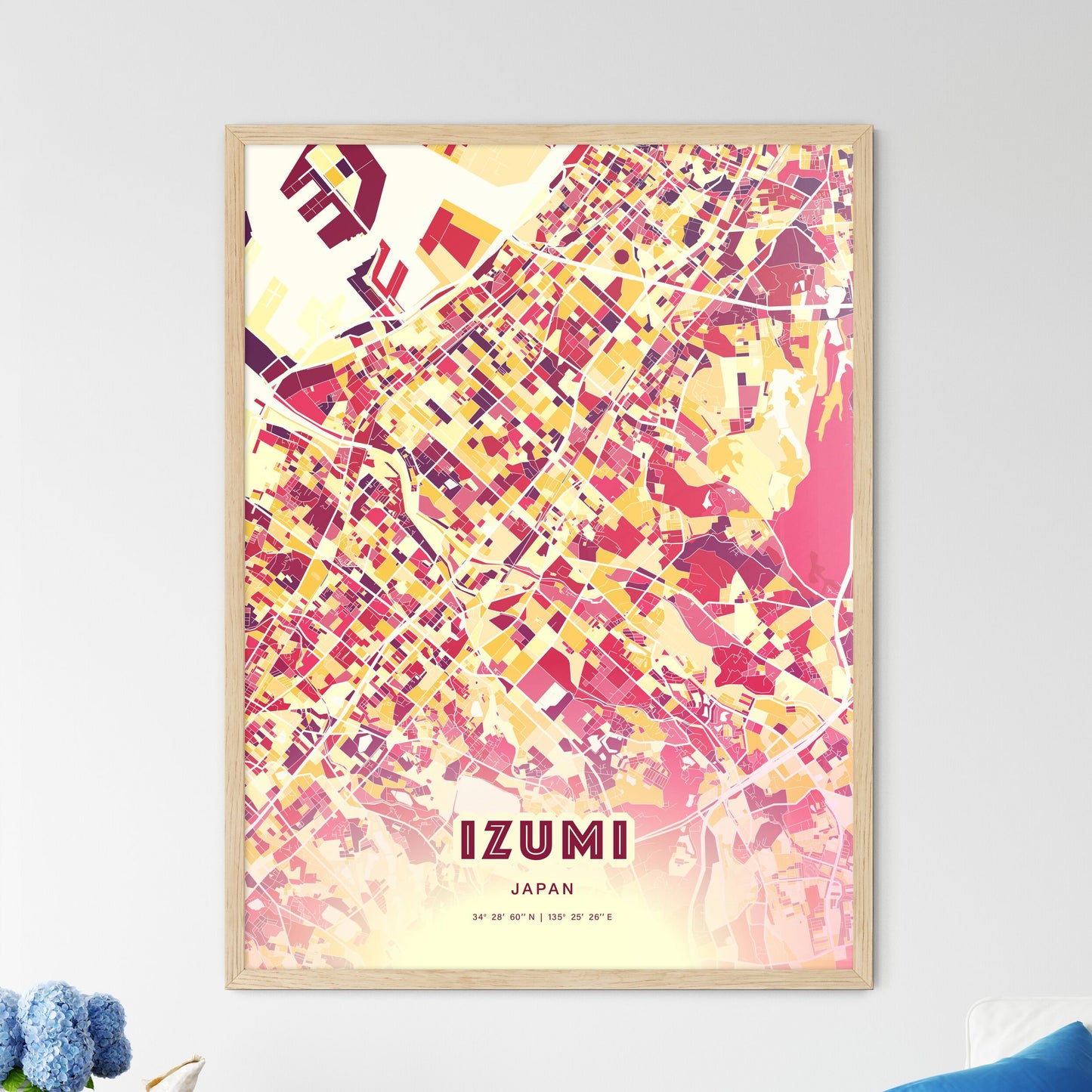 Colorful IZUMI JAPAN Fine Art Map Hot Red