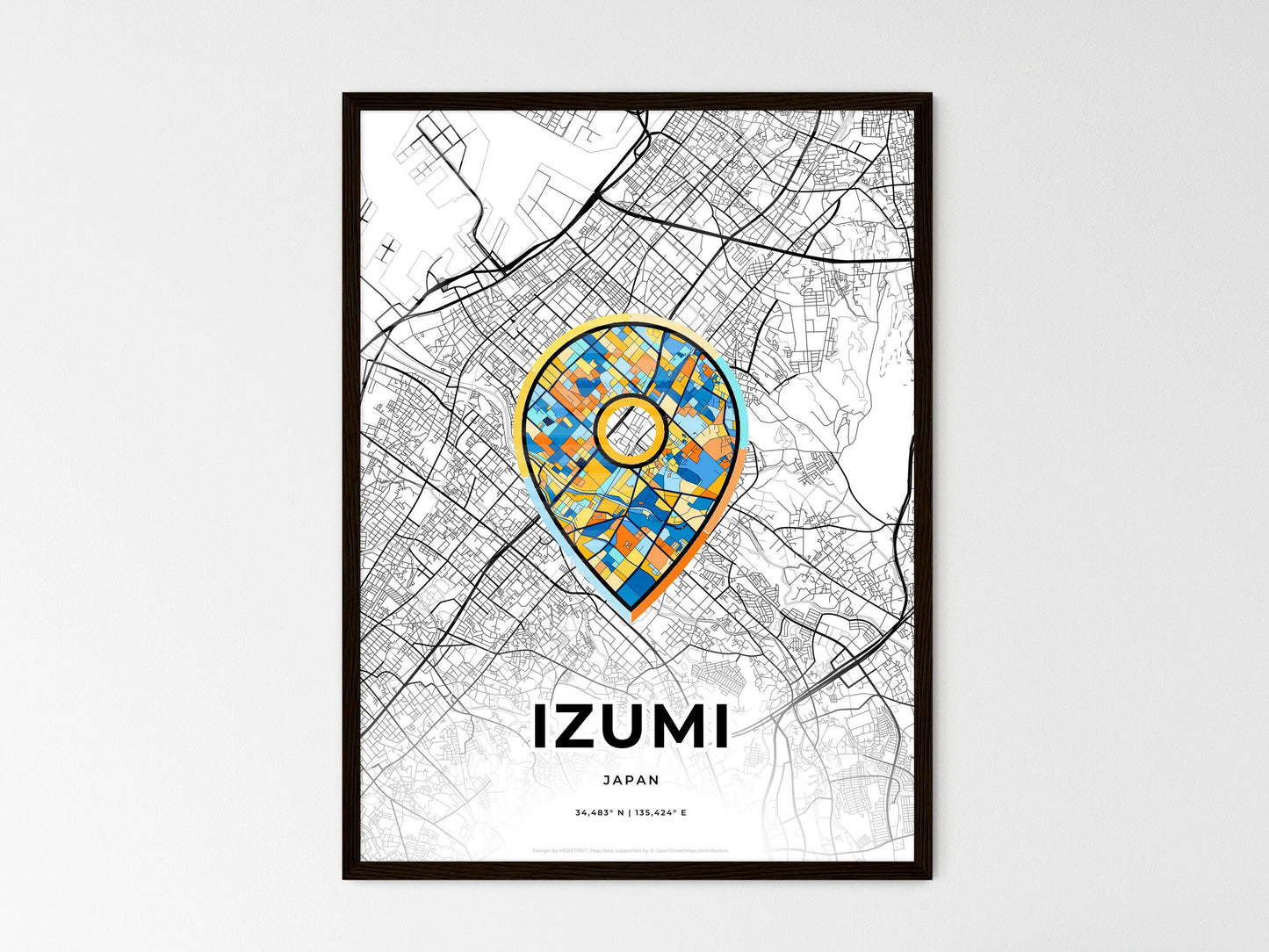 IZUMI JAPAN minimal art map with a colorful icon. Where it all began, Couple map gift. Style 1