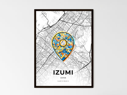 IZUMI JAPAN minimal art map with a colorful icon. Where it all began, Couple map gift. Style 1