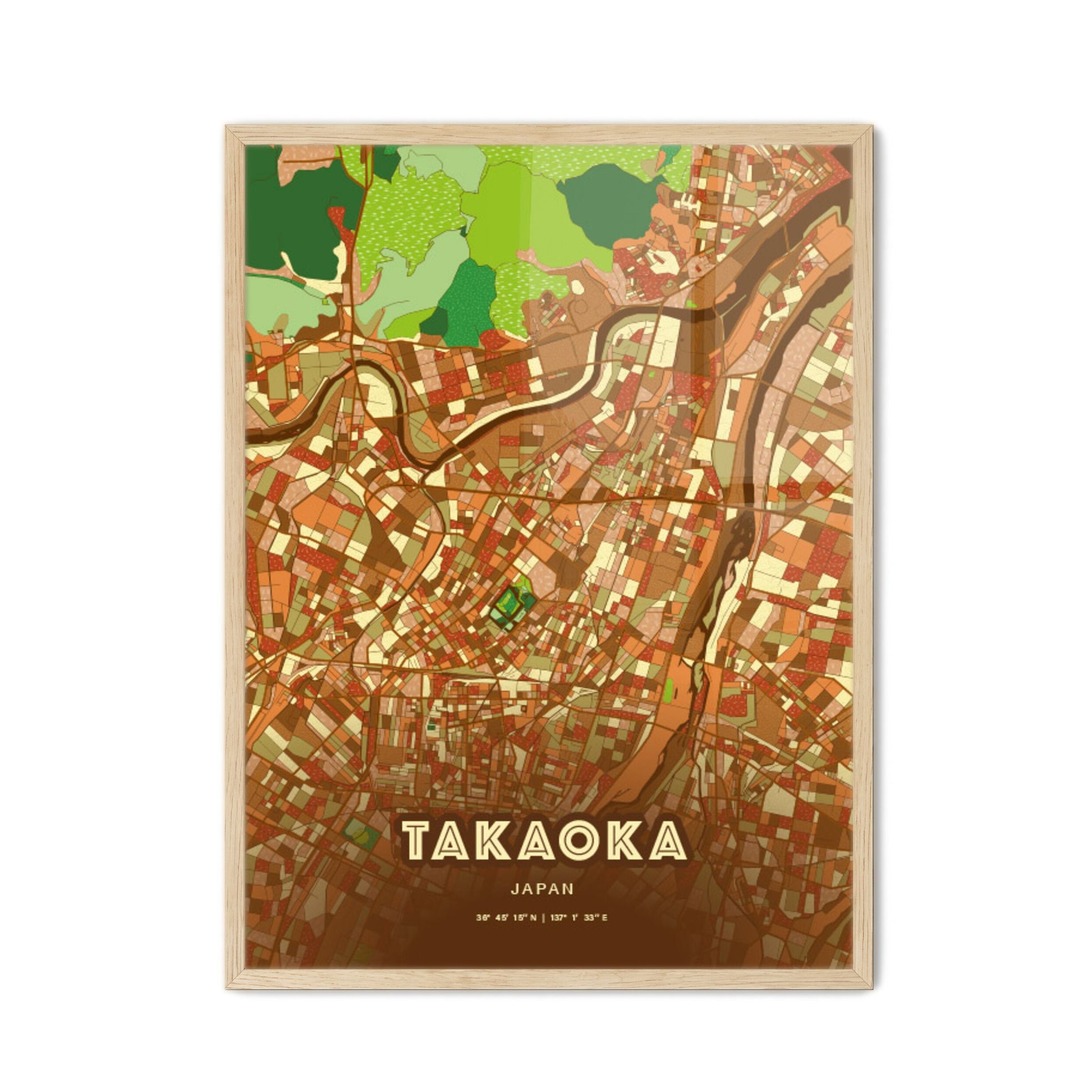 Colorful TAKAOKA JAPAN Fine Art Map Farmhouse