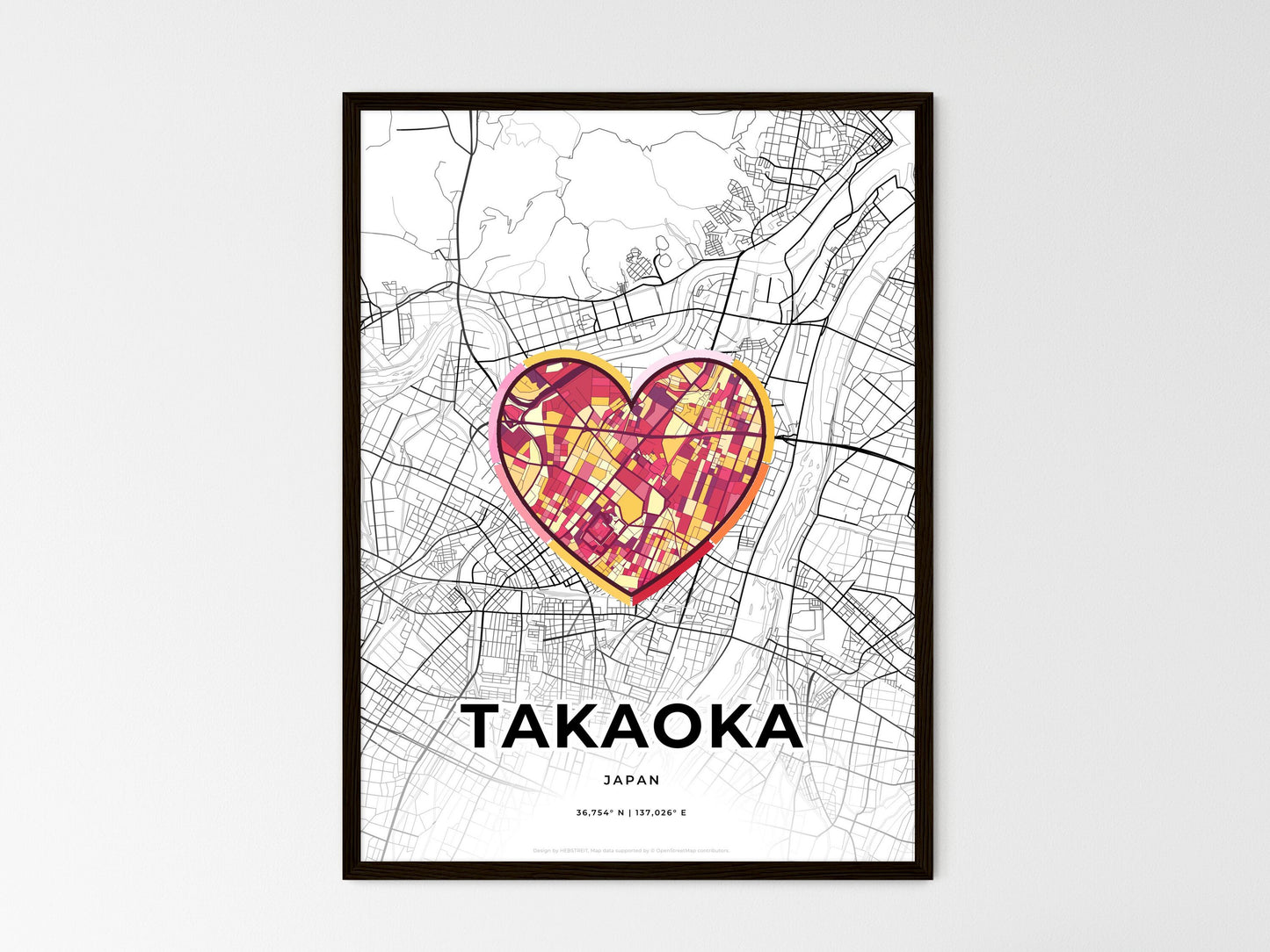 Takaoka Japan wedding art map with heart icon