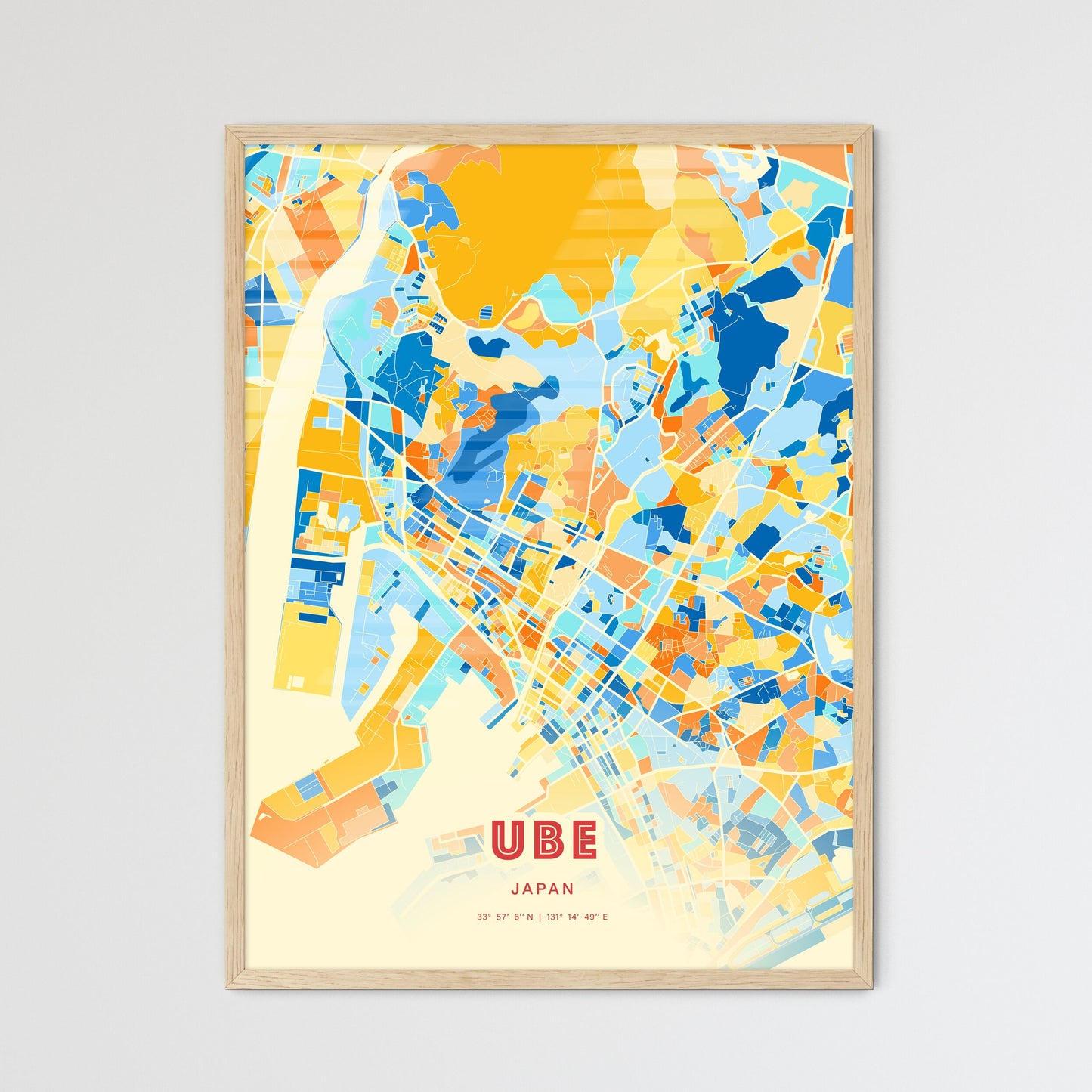 Colorful UBE JAPAN Fine Art Map Blue Orange