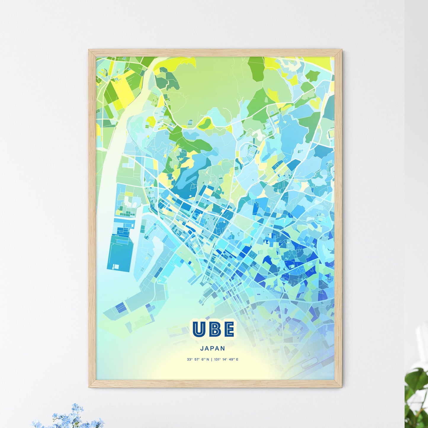 Colorful UBE JAPAN Fine Art Map Cool Blue