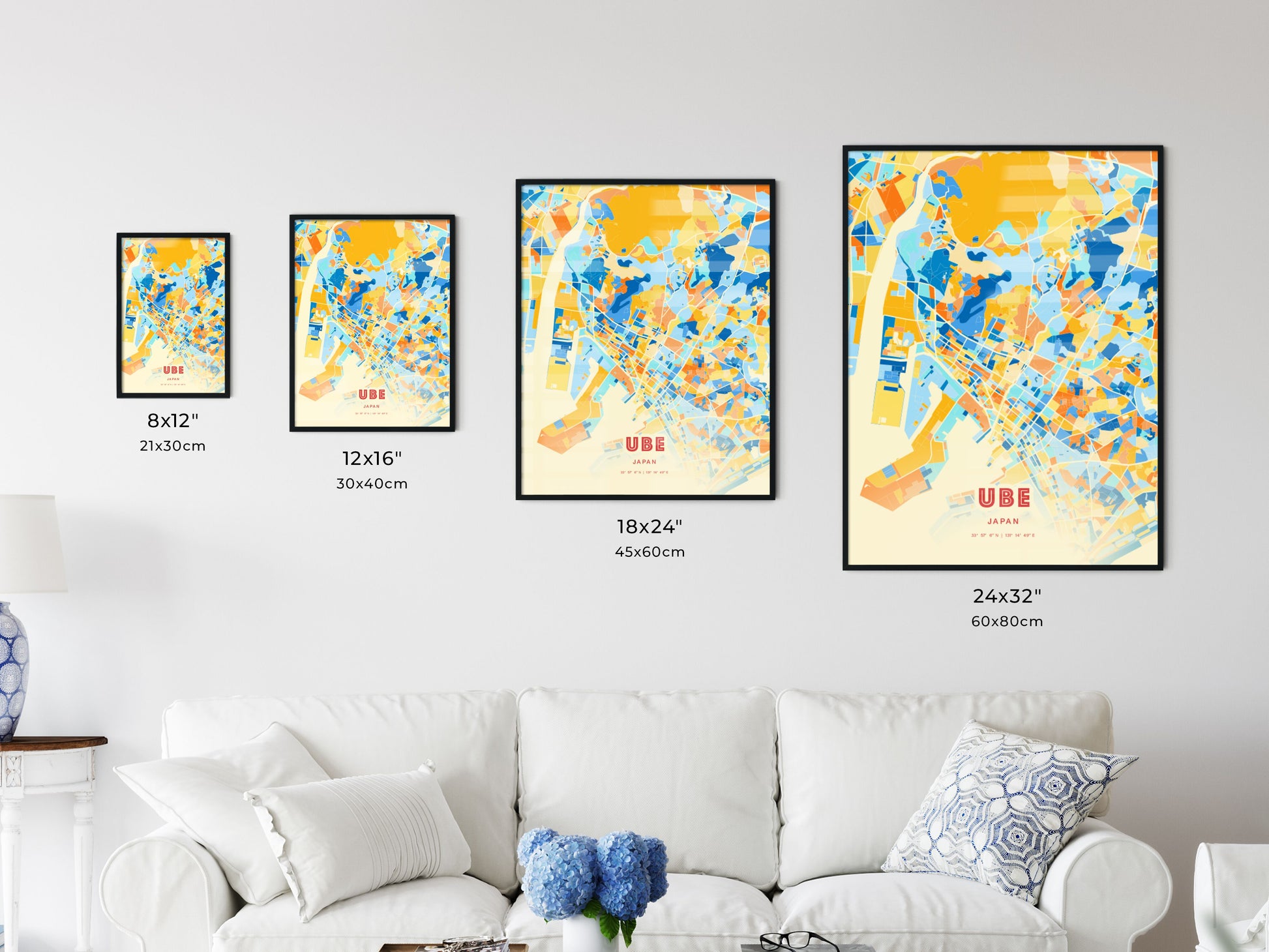 Colorful UBE JAPAN Fine Art Map Blue Orange