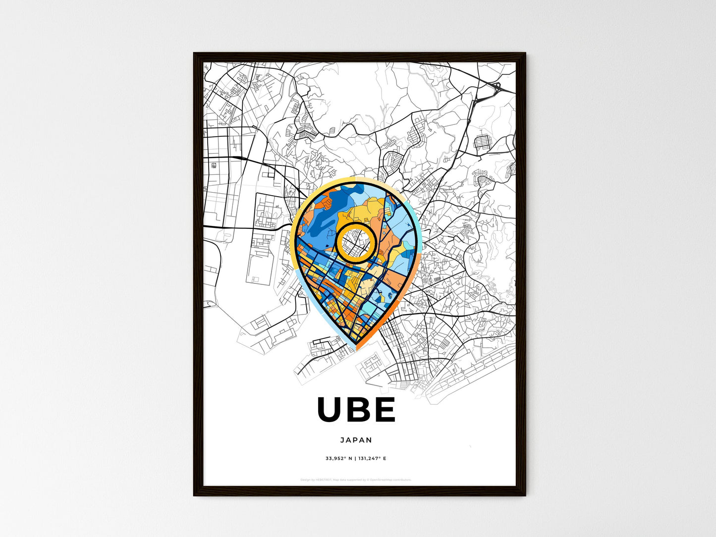 UBE JAPAN minimal art map with a colorful icon. Where it all began, Couple map gift. Style 1