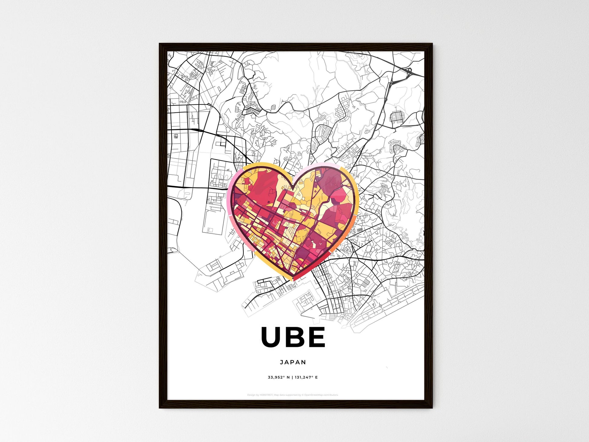 UBE JAPAN minimal art map with a colorful icon. Where it all began, Couple map gift. Style 2