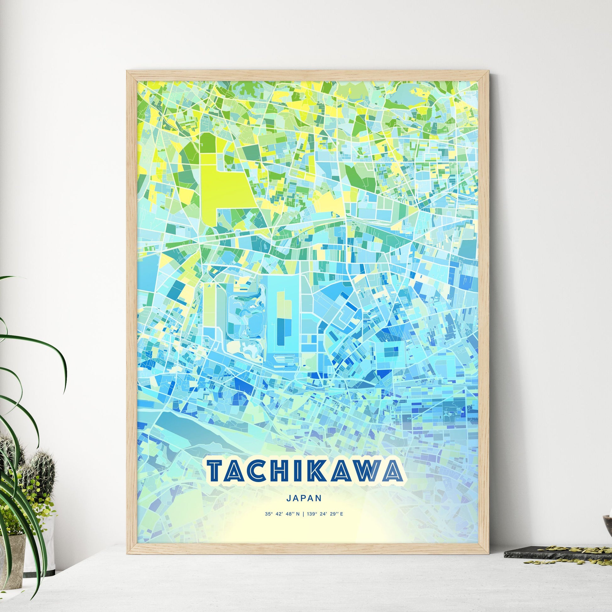 Colorful TACHIKAWA JAPAN Fine Art Map Cool Blue