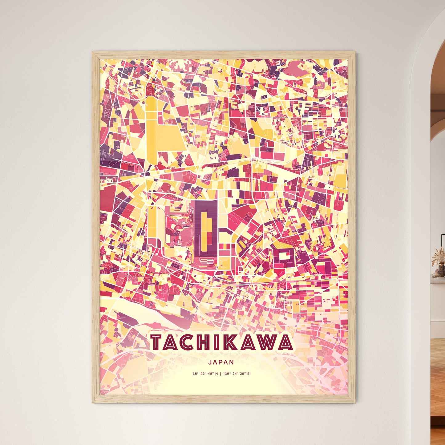 Colorful TACHIKAWA JAPAN Fine Art Map Hot Red