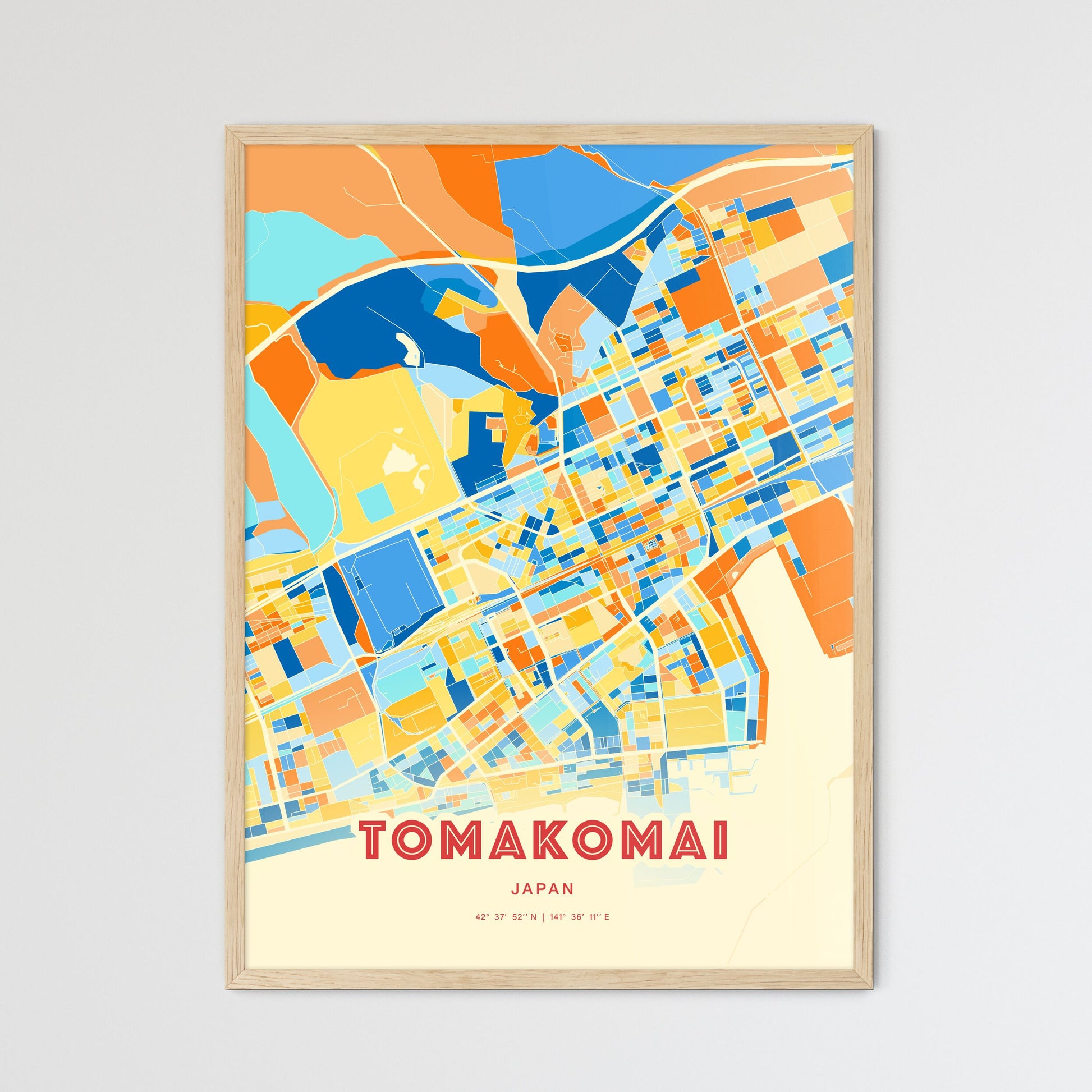 Colorful TOMAKOMAI JAPAN Fine Art Map Blue Orange