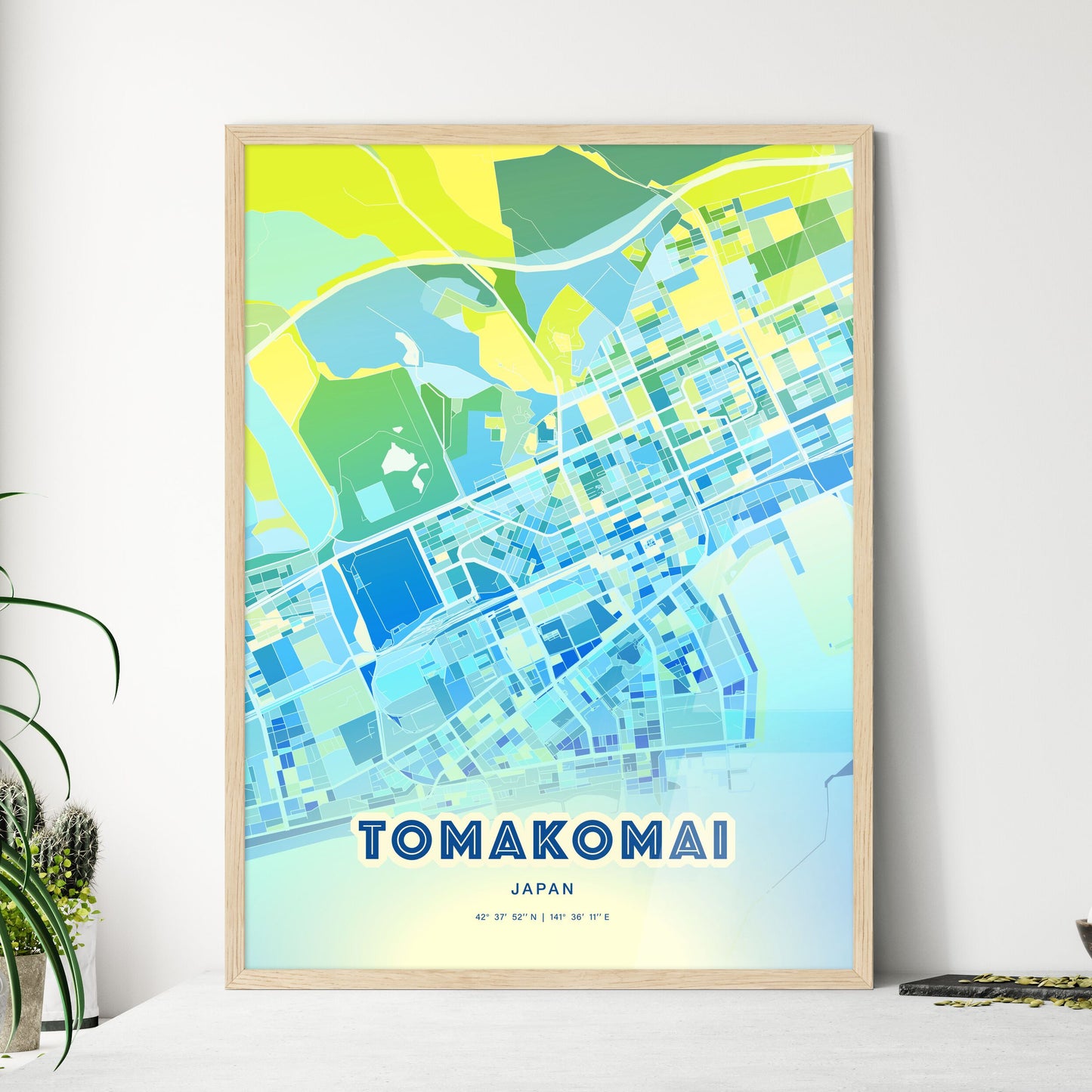 Colorful TOMAKOMAI JAPAN Fine Art Map Cool Blue