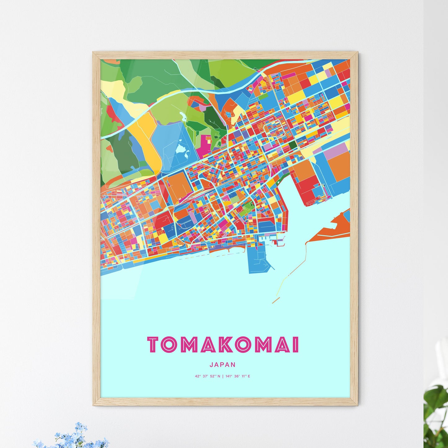 Colorful TOMAKOMAI JAPAN Fine Art Map Crazy Colors