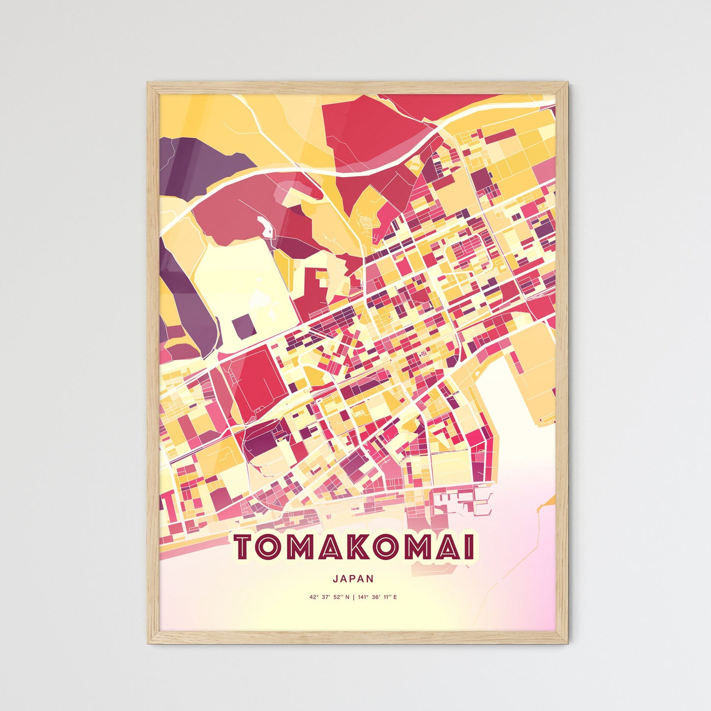 Colorful TOMAKOMAI JAPAN Fine Art Map Hot Red