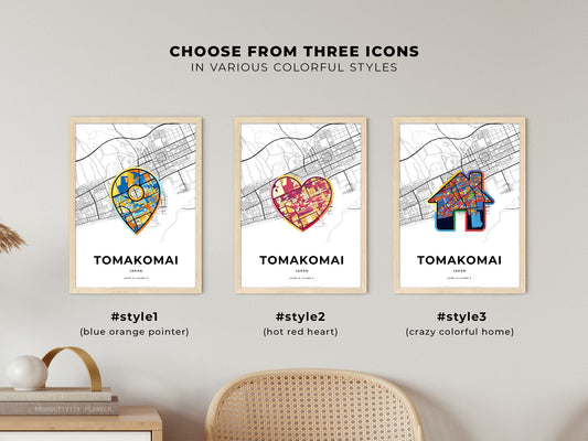 Tomakomai Japan maps with colorful icons