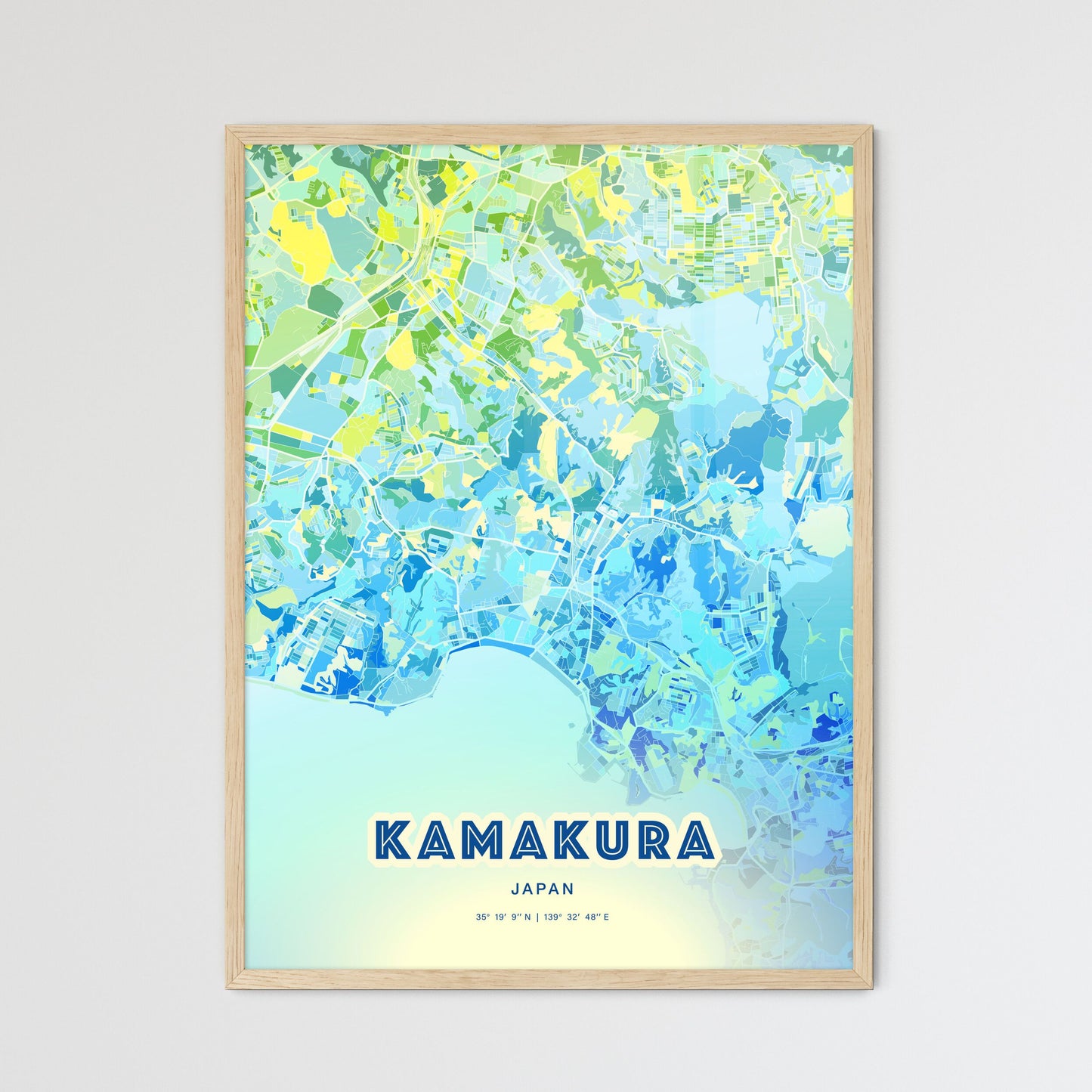 Colorful KAMAKURA JAPAN Fine Art Map Cool Blue