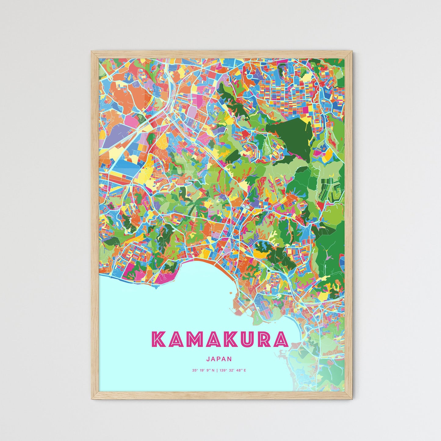Colorful KAMAKURA JAPAN Fine Art Map Crazy Colors