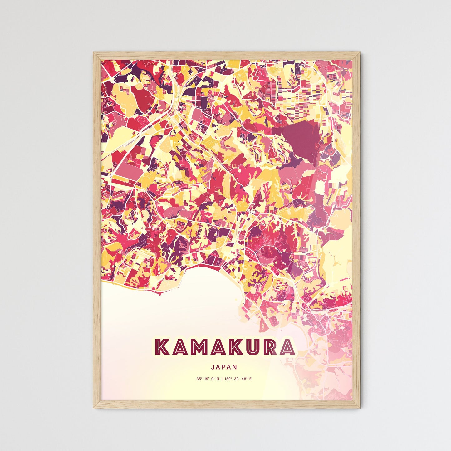 Colorful KAMAKURA JAPAN Fine Art Map Hot Red