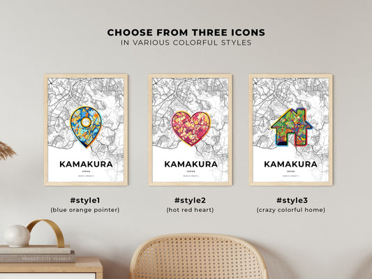 Kamakura Japan maps with colorful icons