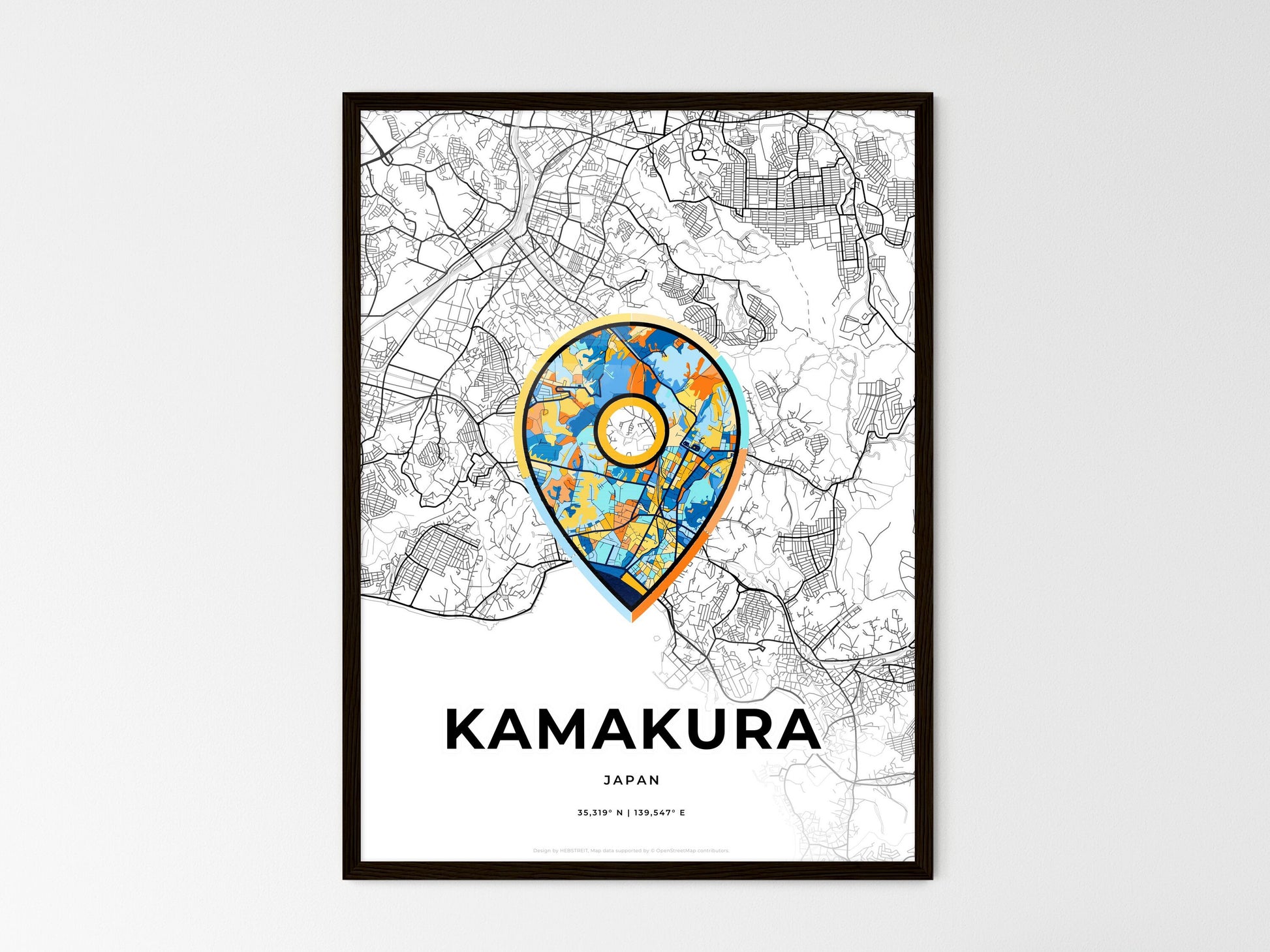Kamakura Japan wedding art map with pointer icon