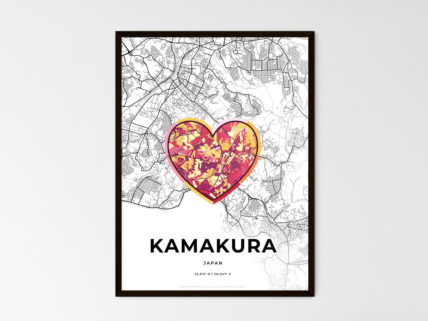 Kamakura Japan wedding art map with heart icon