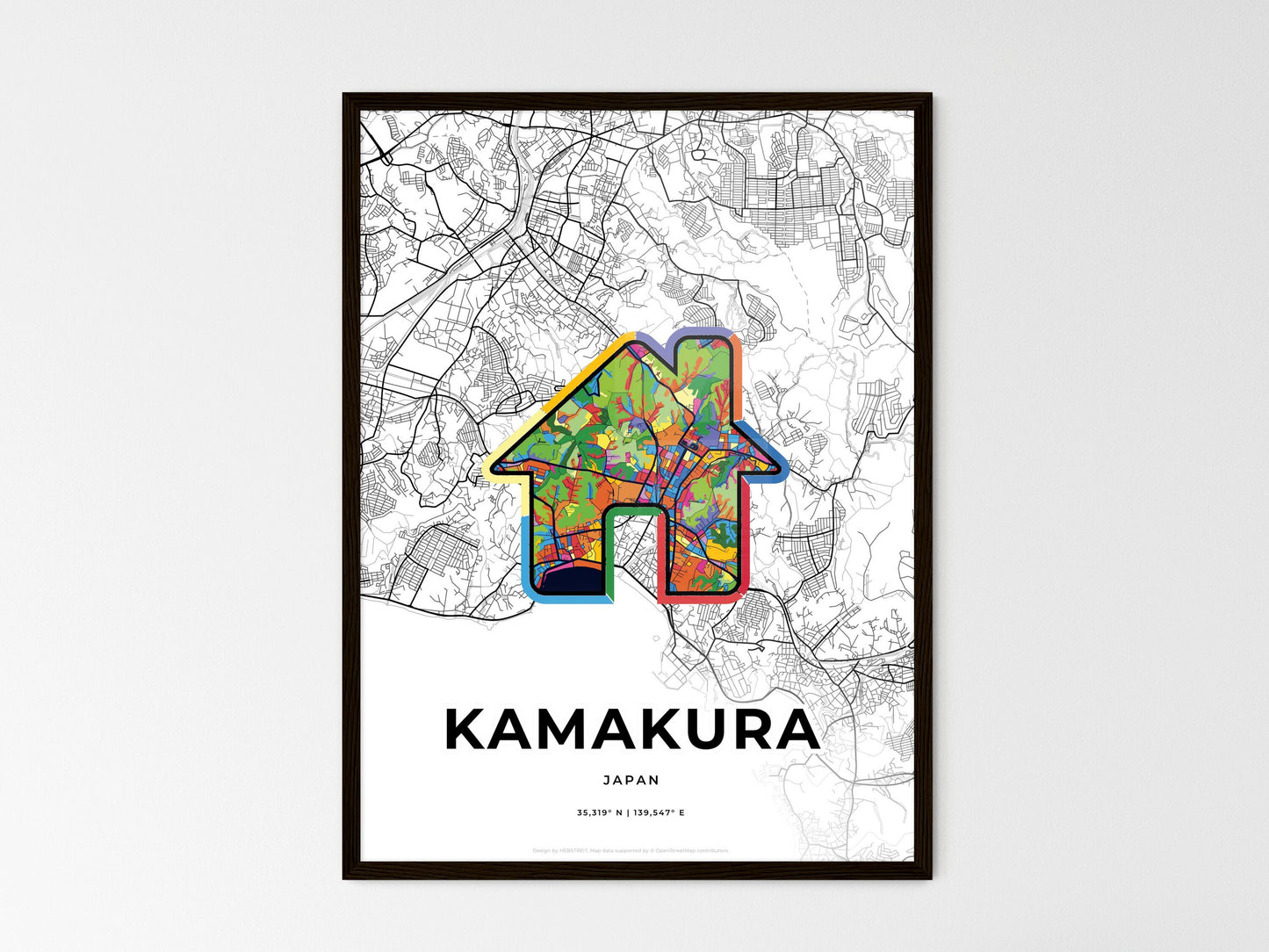 Kamakura Japan wedding art map with home icon